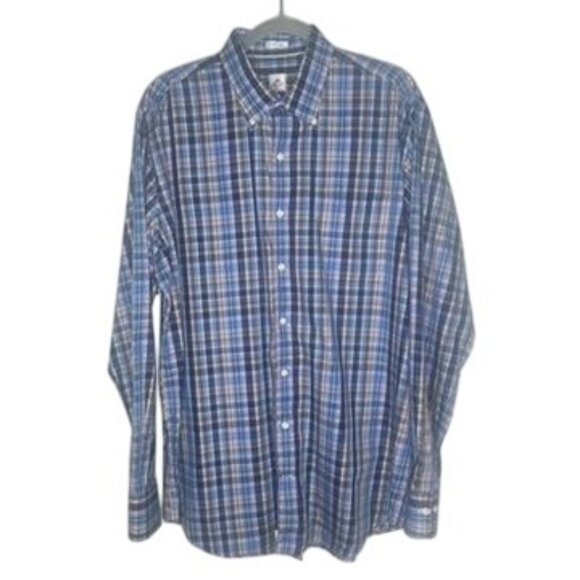 Peter Millar Mens Large Button-Down Long Sleeve Plaid Shirt 100% Cotton Preppy - Picture 1 of 7